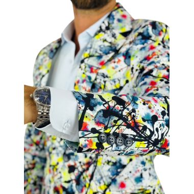 MARCO MILANO Marynarka męska C32 kolorowa, kleksy, casual, wesoła