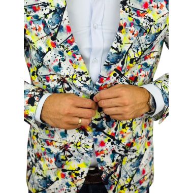 MARCO MILANO Marynarka męska C32 kolorowa, kleksy, casual, wesoła