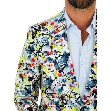 MARCO MILANO Marynarka męska C32 kolorowa, kleksy, casual, wesoła