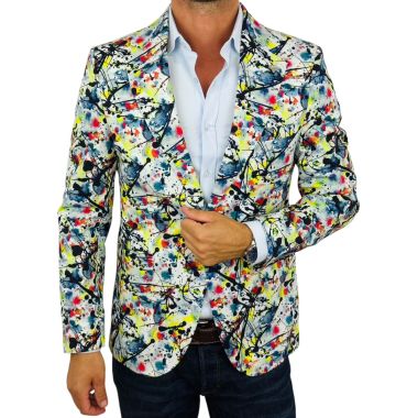 MARCO MILANO Marynarka męska C32 kolorowa, kleksy, casual, wesoła
