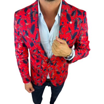 MARCO MILANO Marynarka męska C10 czerwona, pióra, casual | Sklep GriShop.eu | Marynarki