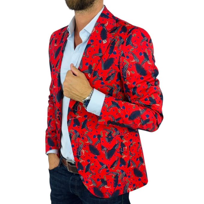 MARCO MILANO Marynarka męska C10 czerwona, pióra, casual | Sklep GriShop.eu | Marynarki