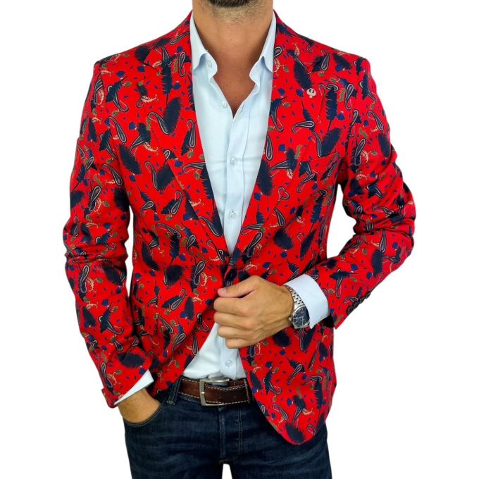 MARCO MILANO Marynarka męska C10 czerwona, pióra, casual | Sklep GriShop.eu | Marynarki