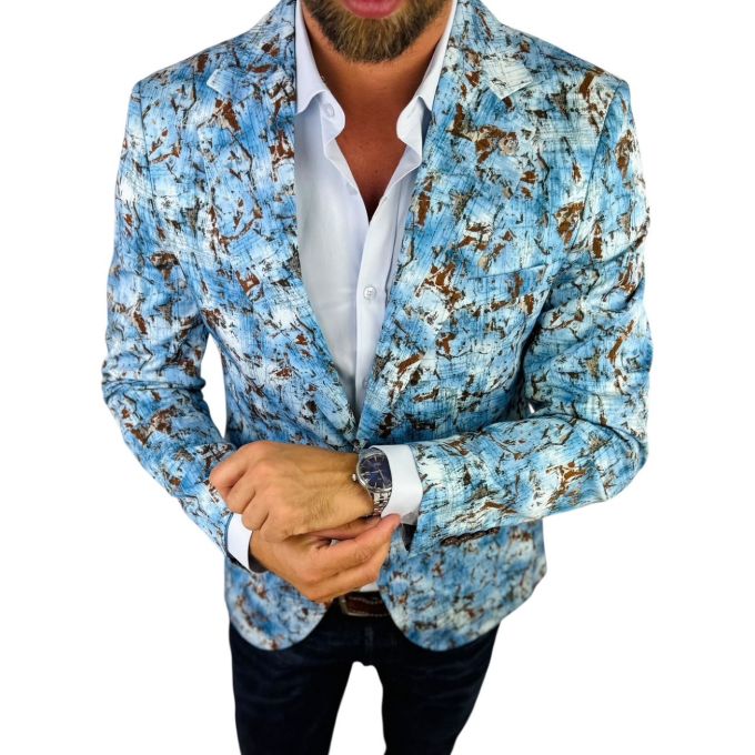 MARCO MILANO Marynarka męska C33 niebieska, brązowy wzór, casual | Sklep GriShop.eu | Marynarki