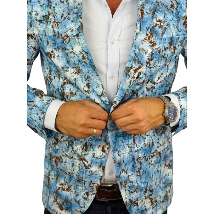 MARCO MILANO Marynarka męska C33 niebieska, brązowy wzór, casual | Sklep GriShop.eu | Marynarki