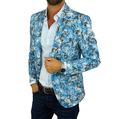 MARCO MILANO Marynarka męska C33 niebieska, brązowy wzór, casual | Sklep GriShop.eu | Marynarki