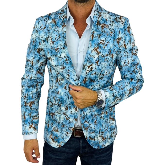 MARCO MILANO Marynarka męska C33 niebieska, brązowy wzór, casual | Sklep GriShop.eu | Marynarki