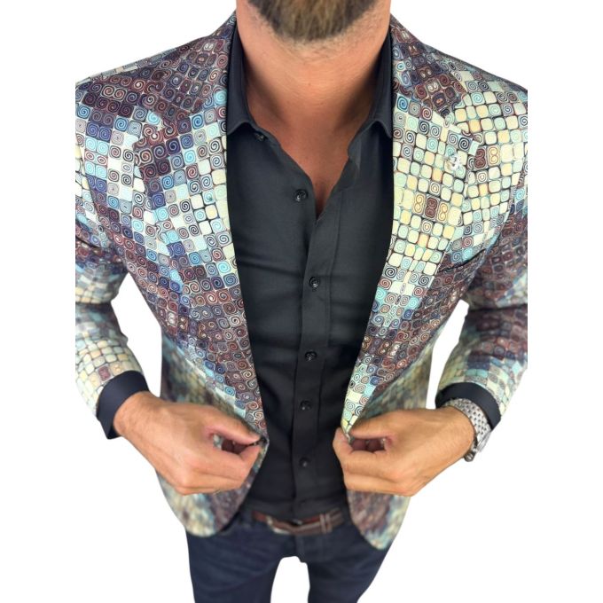 MARCO MILANO Marynarka męska C34 kafelki, casual, brązowy, beżowy, niebieski | Sklep GriShop.eu | Marynarki