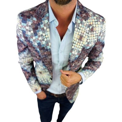 MARCO MILANO Marynarka męska C34 kafelki, casual, brązowy, beżowy, niebieski | Sklep GriShop.eu | Marynarki