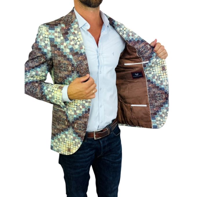 MARCO MILANO Marynarka męska C34 kafelki, casual, brązowy, beżowy, niebieski | Sklep GriShop.eu | Marynarki