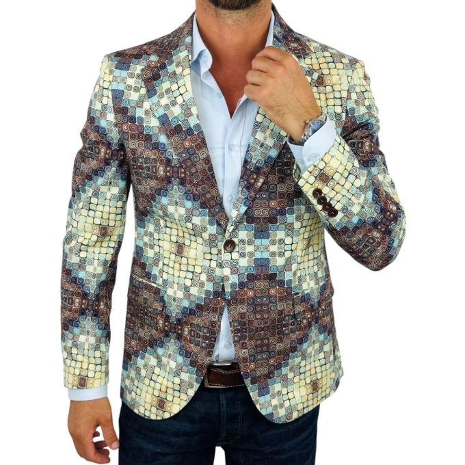 MARCO MILANO Marynarka męska C34 kafelki, casual, brązowy, beżowy, niebieski | Sklep GriShop.eu | Marynarki