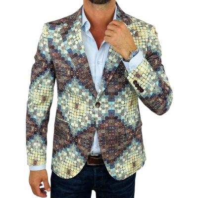 MARCO MILANO Marynarka męska C34 kafelki, casual, brązowy, beżowy, niebieski | Sklep GriShop.eu | Marynarki