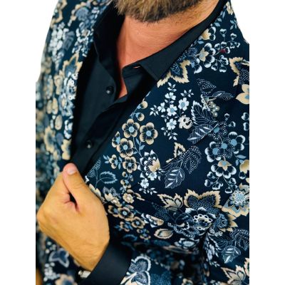 MARCO MILANO Marynarka męska C35 granatowa w beżowe kwiaty, liście, casual, | Sklep GriShop.eu | Marynarki