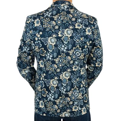 MARCO MILANO Marynarka męska C35 granatowa w beżowe kwiaty, liście, casual, | Sklep GriShop.eu | Marynarki