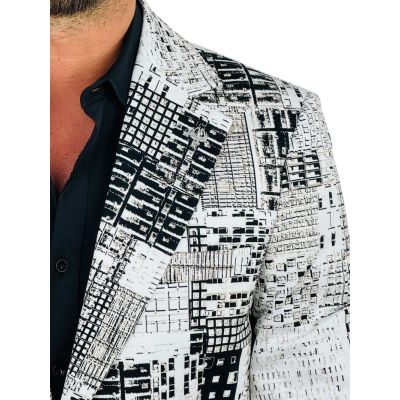 MARCO MILANO Marynarka męska M02 biała, czarna - BLOKI, casual | Sklep GriShop.eu | Marynarki