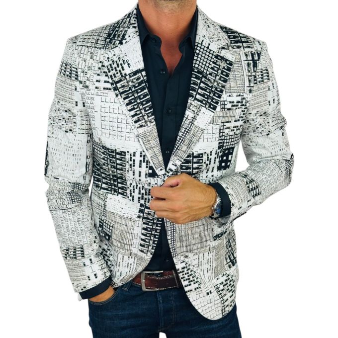 MARCO MILANO Marynarka męska M02 biała, czarna - BLOKI, casual | Sklep GriShop.eu | Marynarki