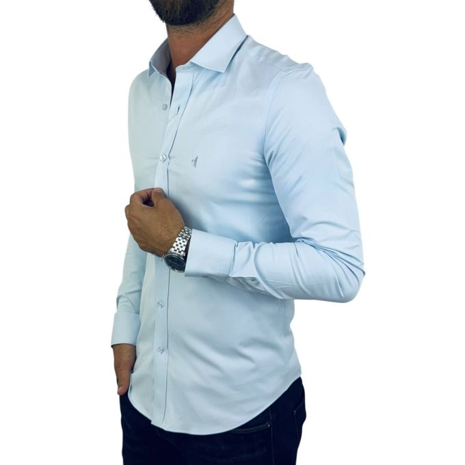DANIEL BESSI Koszula męska FB008 błękitna, lycra, body fit, elastyczna | Sklep GriShop.eu | Koszule