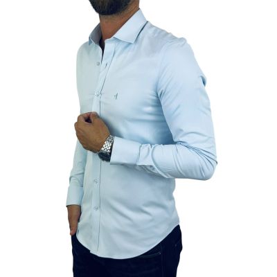 DANIEL BESSI Koszula męska FB008 błękitna, lycra, body fit, elastyczna | Sklep GriShop.eu | Koszule