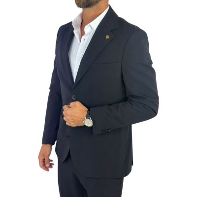 GIOVANNI PERA Garnitur męski MB12 czarny, gładki, sportowy, elastyczny, na co dzień i nie tylko | Sklep GriShop.eu | Garnitury