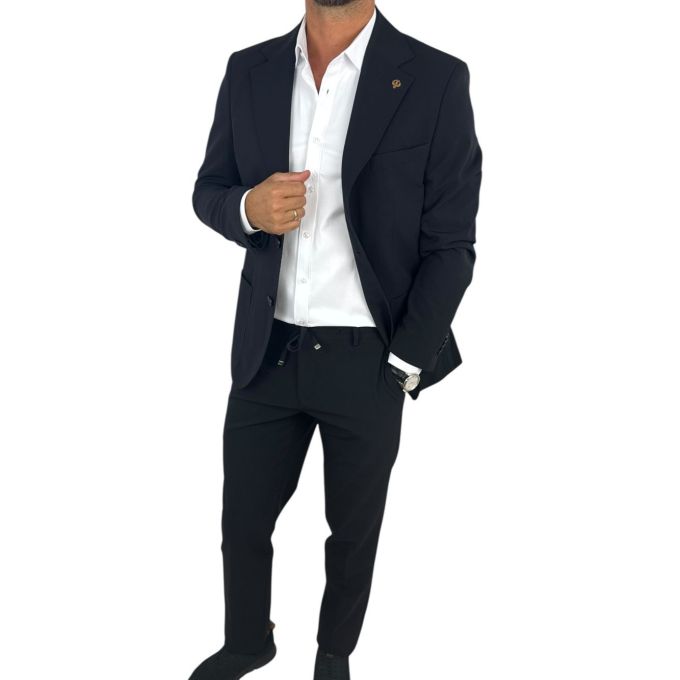 GIOVANNI PERA Garnitur męski MB12 czarny, gładki, sportowy, elastyczny, na co dzień i nie tylko | Sklep GriShop.eu | Garnitury
