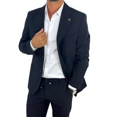 GIOVANNI PERA Garnitur męski MB12 czarny, gładki, sportowy, elastyczny, na co dzień i nie tylko | Sklep GriShop.eu | Garnitury