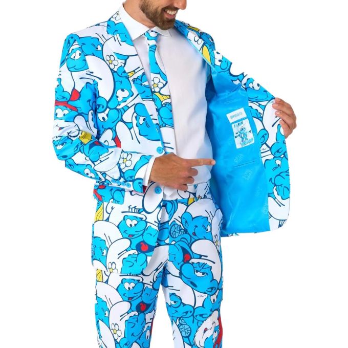OPPOSUITS Garnitur męski z krawatem, kolorowy, SMERFY, bajka, niebieski, wesoły, casual | Sklep GriShop.eu | Garnitury