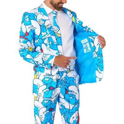 OPPOSUITS Garnitur męski z krawatem, kolorowy, SMERFY, bajka, niebieski, wesoły, casual | Sklep GriShop.eu | Garnitury
