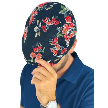 HOLOGRAMME PARIS kaszkiet męski, 100% bawełna, czarny KPH17 kwiaty, ręcznie robiony | Sklep GriShop.eu | Kaszkiety 2