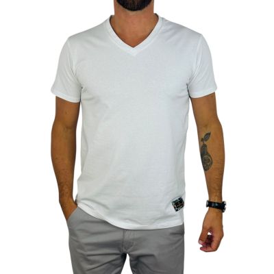GIOVANNI PERA T-shirt męski biały TGP127 serek, elastan, naszywka | Sklep GriShop.eu | Koszulki