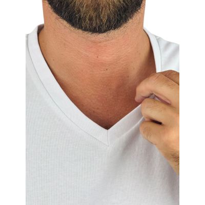 GIOVANNI PERA T-shirt męski biały TGP127 serek, elastan, naszywka | Sklep GriShop.eu | Koszulki