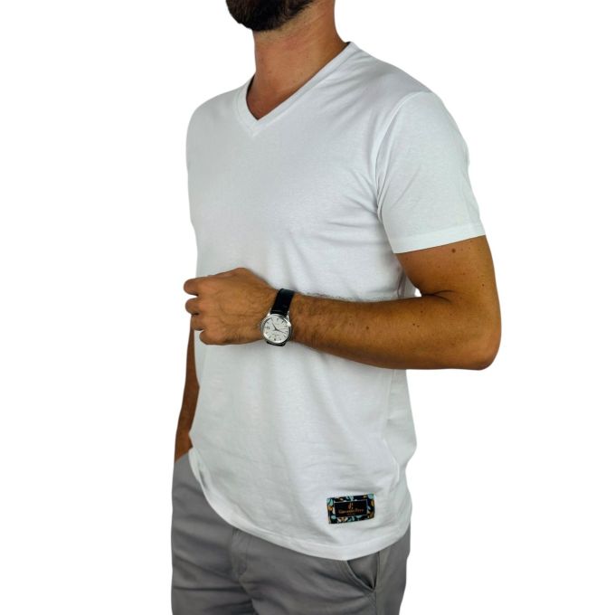 GIOVANNI PERA T-shirt męski biały TGP127 serek, elastan, naszywka | Sklep GriShop.eu | Koszulki