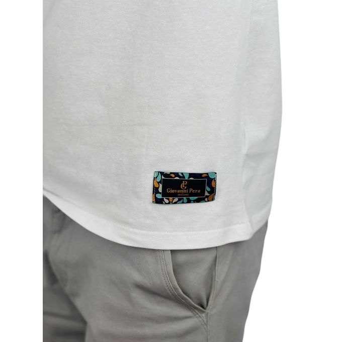 GIOVANNI PERA T-shirt męski biały TGP127 serek, elastan, naszywka | Sklep GriShop.eu | Koszulki
