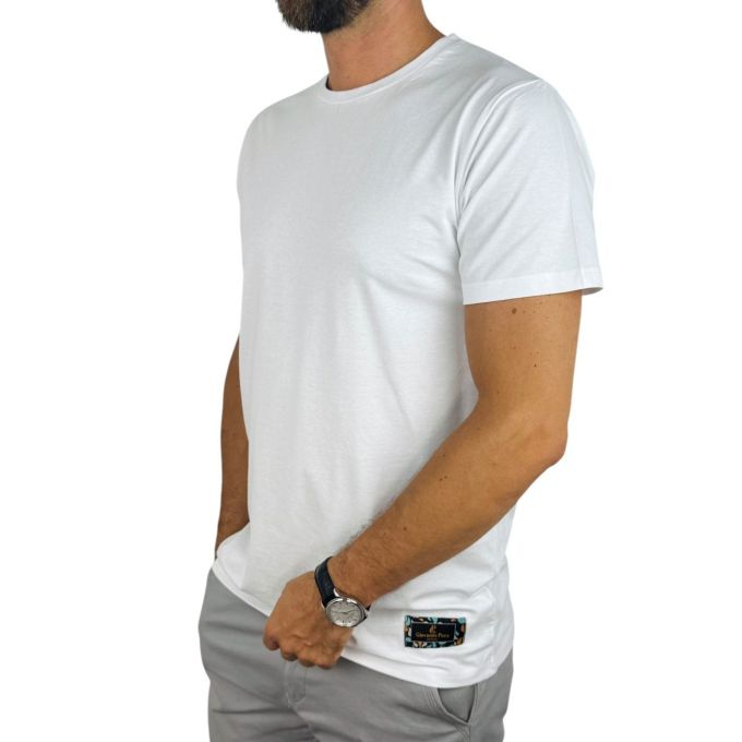 GIOVANNI PERA T-shirt męski biały TGP128 okrągły, elastan, naszywka | Sklep GriShop.eu | Koszulki