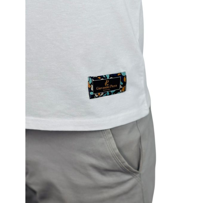 GIOVANNI PERA T-shirt męski biały TGP128 okrągły, elastan, naszywka | Sklep GriShop.eu | Koszulki