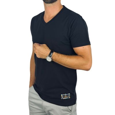 GIOVANNI PERA T-shirt męski czarny, TGP130 serek, elastan, naszywka | Sklep GriShop.eu | Koszulki