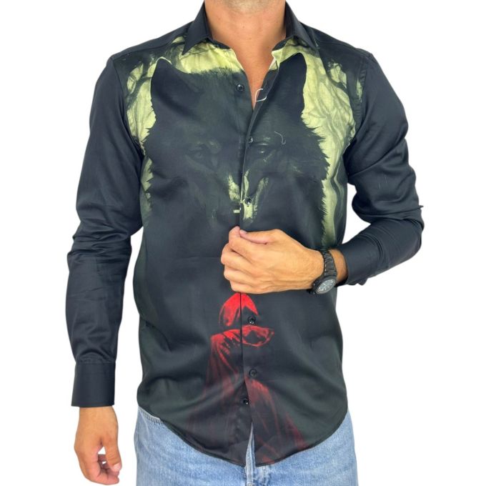 GUISEPPE LUIGI Koszula męska GL88 czarna, WILK | Sklep GriShop.eu | Koszule