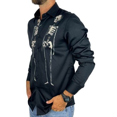 GUISEPPE LUIGI Koszula męska GL93 czarna, szkielet, czaszka | Sklep GriShop.eu | Koszule