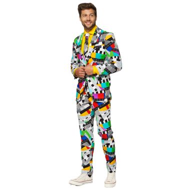 OPPOSUITS Garnitur męski z krawatem, kolorowy, telewizyjny wzór, TV, casual, zakończenie programu