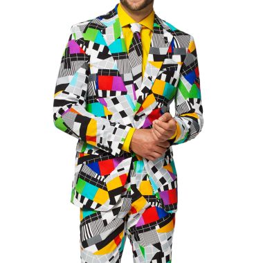 OPPOSUITS Garnitur męski z krawatem, kolorowy, telewizyjny wzór, TV, casual, zakończenie programu
