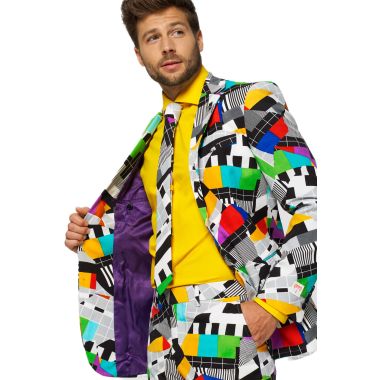 OPPOSUITS Garnitur męski z krawatem, kolorowy, telewizyjny wzór, TV, casual, zakończenie programu