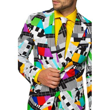 OPPOSUITS Garnitur męski z krawatem, kolorowy, telewizyjny wzór, TV, casual, zakończenie programu