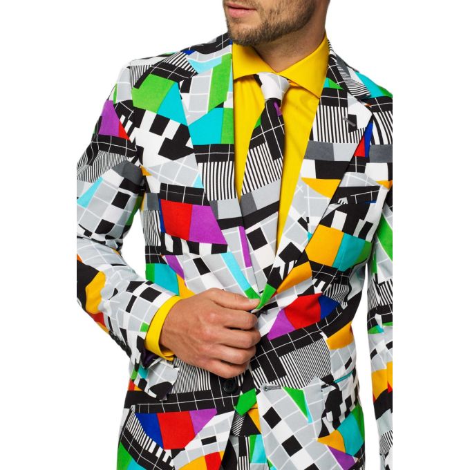 OPPOSUITS Garnitur męski z krawatem, kolorowy, telewizyjny wzór, TV, casual, zakończenie programu | Sklep GriShop.eu | Garnitury