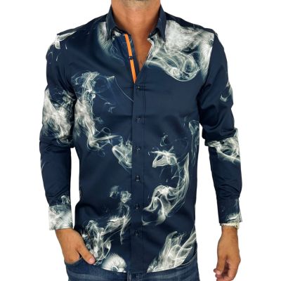 DANIEL BESSI Koszula męska fb129 granatowa, DYMY, lew | Sklep GriShop.eu | Koszule