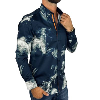 DANIEL BESSI Koszula męska fb129 granatowa, DYMY, lew | Sklep GriShop.eu | Koszule