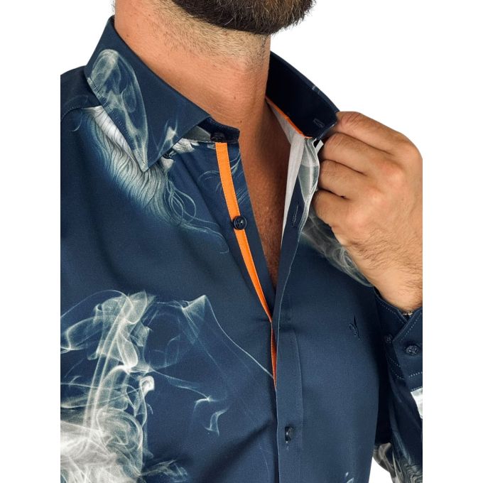 DANIEL BESSI Koszula męska fb129 granatowa, DYMY, lew | Sklep GriShop.eu | Koszule