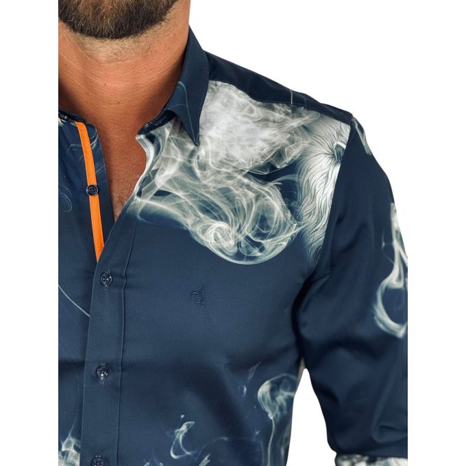 DANIEL BESSI Koszula męska fb129 granatowa, DYMY, lew | Sklep GriShop.eu | Koszule