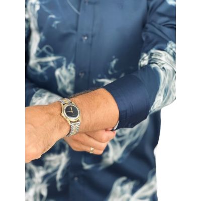 DANIEL BESSI Koszula męska fb129 granatowa, DYMY, lew | Sklep GriShop.eu | Koszule