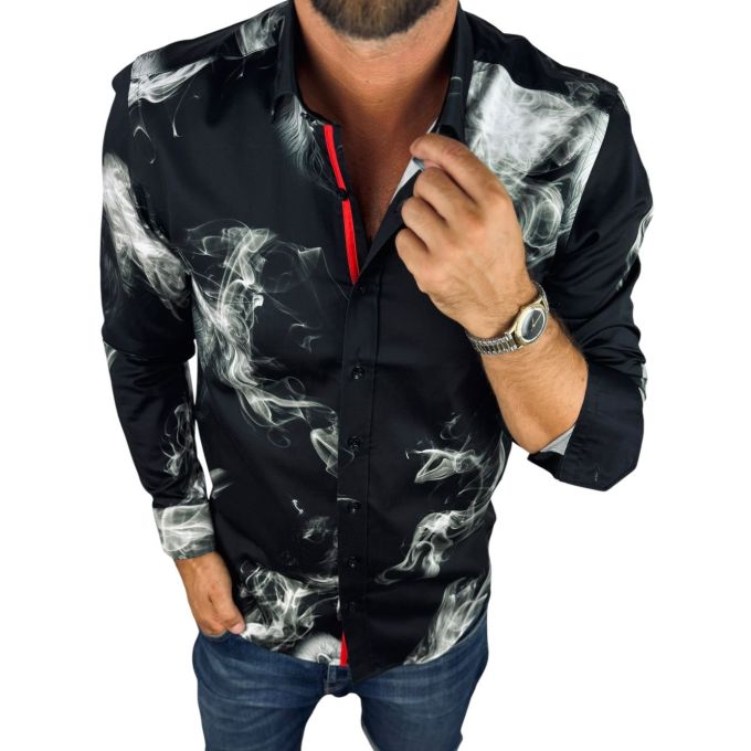 DANIEL BESSI Koszula męska fb132 czarna, DYMY, pegaz | Sklep GriShop.eu | Koszule