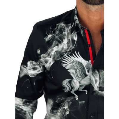 DANIEL BESSI Koszula męska fb132 czarna, DYMY, pegaz | Sklep GriShop.eu | Koszule