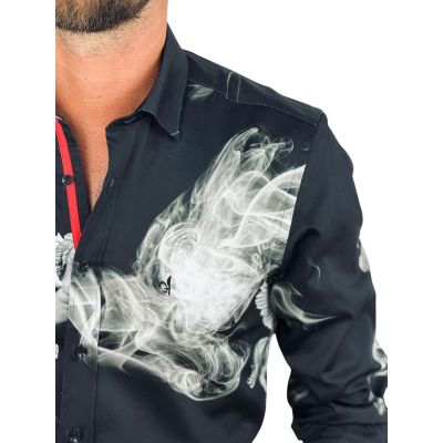 DANIEL BESSI Koszula męska fb132 czarna, DYMY, pegaz | Sklep GriShop.eu | Koszule